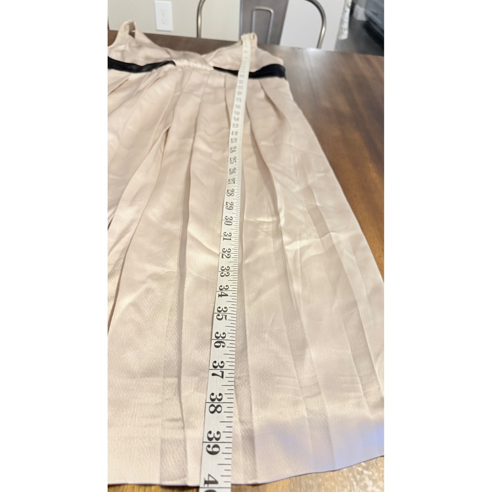 Jones New York Dress 8 Champagne Satin Black Empire Waist Cocktail Pleated - Picture 12 of 12